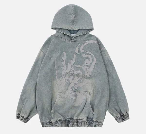 Aelfric Eden Dragon Print Denim Hoodie