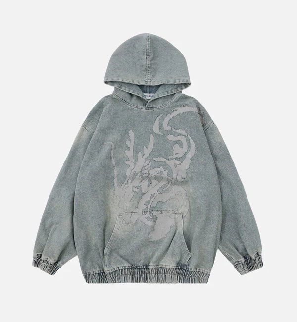 Aelfric Eden Dragon Print Denim Hoodie