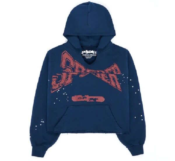 Cropped Navy Blue Sp5der Hoodie