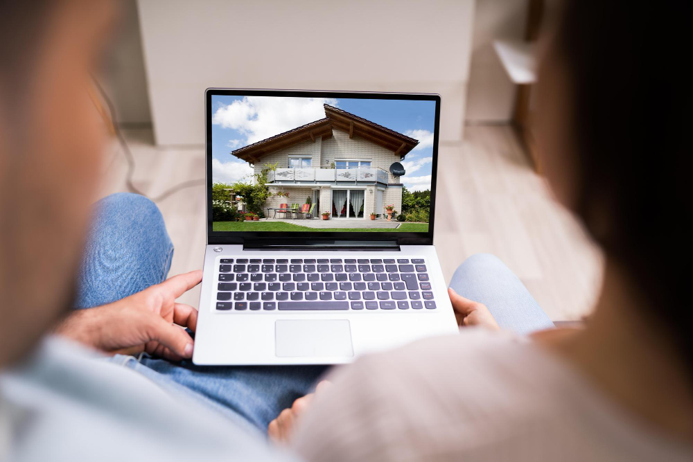 Couple looking at houses online