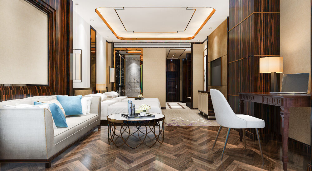 Luxury condo's living room area