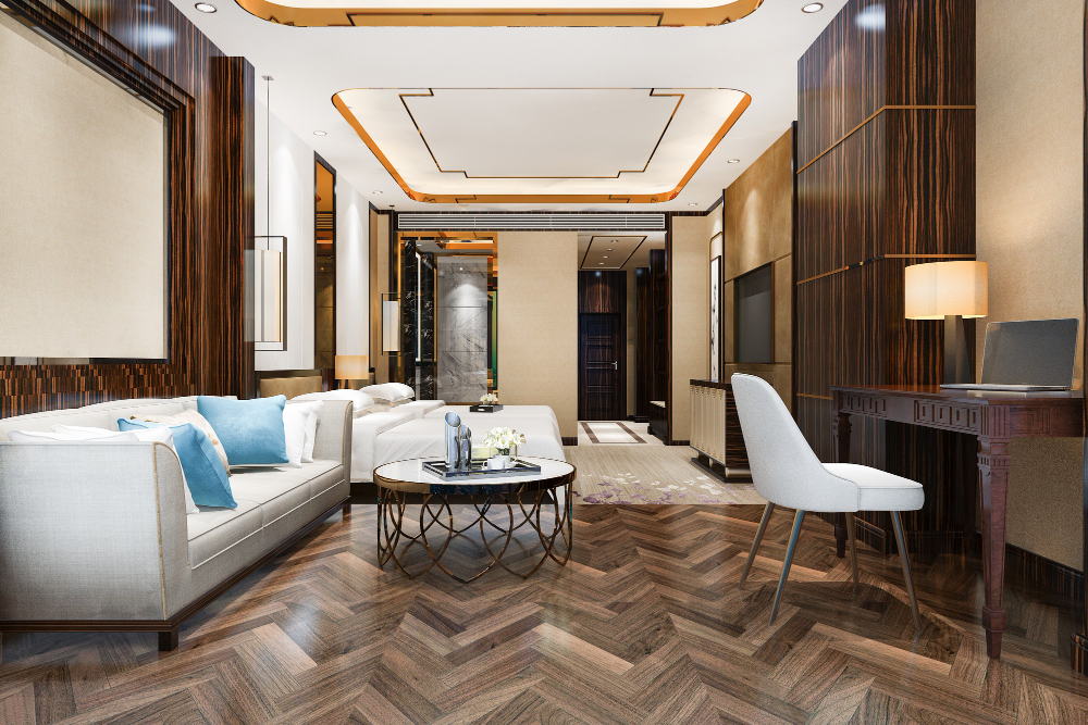 Luxury condo's living room area